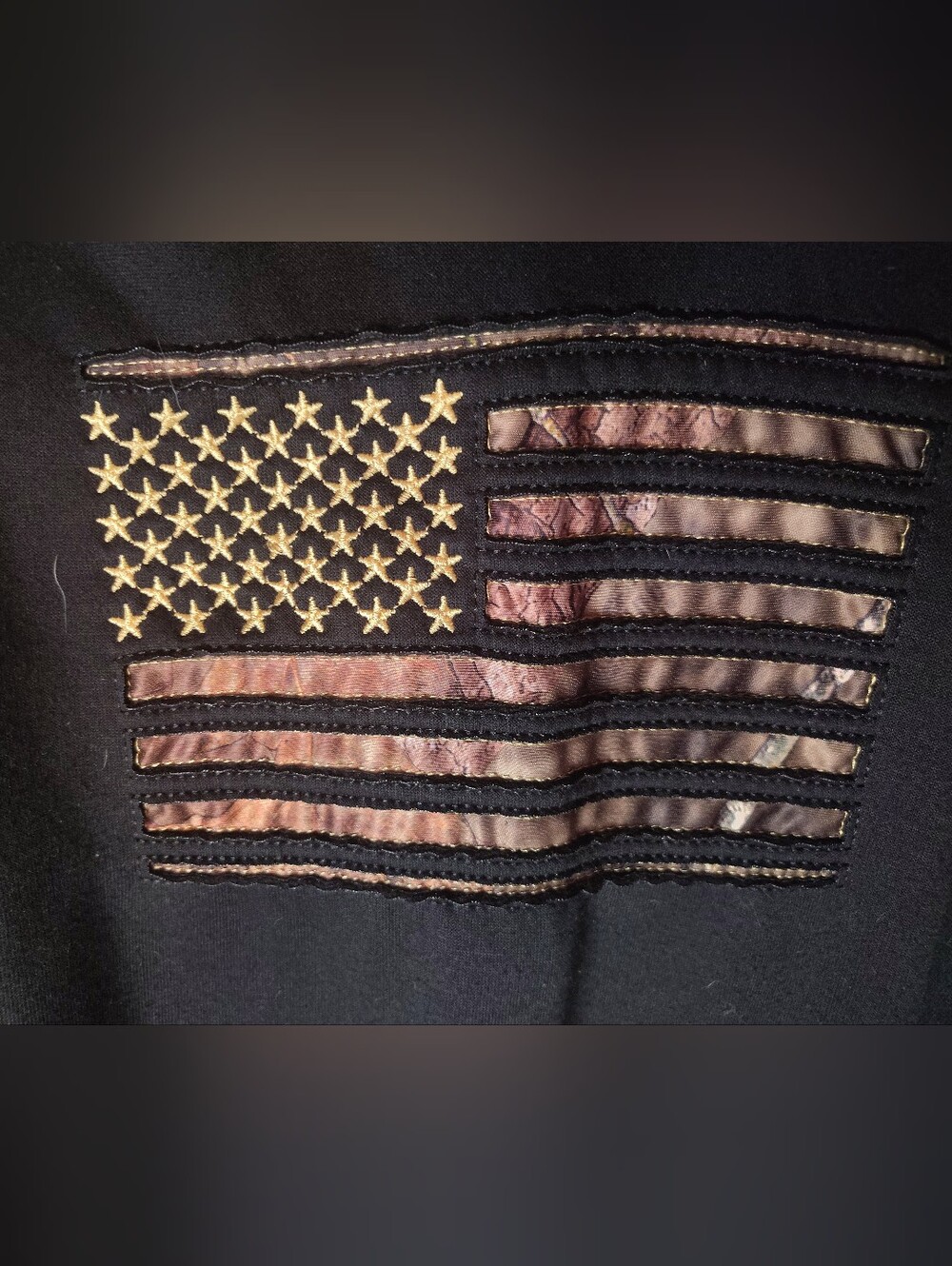 Camo American Flag Patch Mossy Oak  Pullover Hoodie Black Size Large